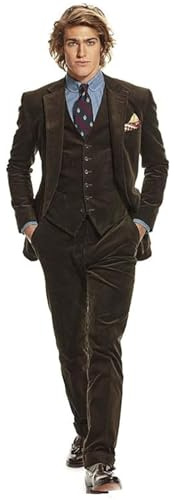 Drkobr Uomo Vintage 3 Pezzi Abito di Velluto a Coste Giacca Invernale Gilet Singolo Pantaloni per la Cena Casual