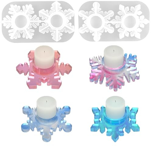 2 Stück Silikonform Gießform Weihnachten Schneeflockenform Epoxidharz Formen Kerzenhalter Form Schneeflocken-Kerzenhalterform Teelichthalter 3D Kerzen Silikonform für DIY Handwerk