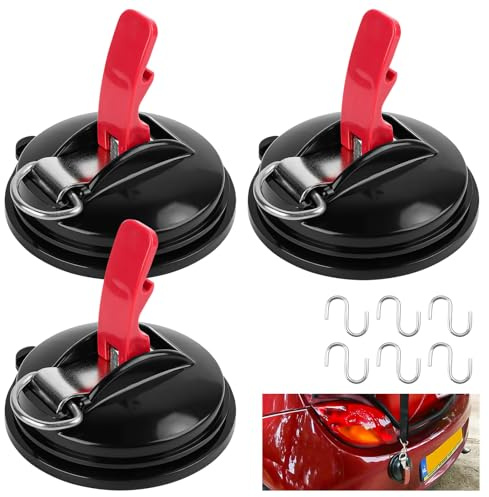 Encuryna Saugnapf Haken Camping, 3 Saugnapfe mit 6 S-Haken, Extra Starke Saugnäpfe, Saughaken Set für Haushalt,Geeignet zum Anschließen von Markisen, Wäscheleinen usw,Auto Spanner