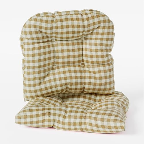 Klear Vu Gripper Overstuffed Universal Non-Slip Dining Chair Cushions for Kitchen Decor or Office Use, U-Shaped Skid-Proof Seat Pad, 15x15 Inches, 2 Count (Pack of 1), Gingham Natural