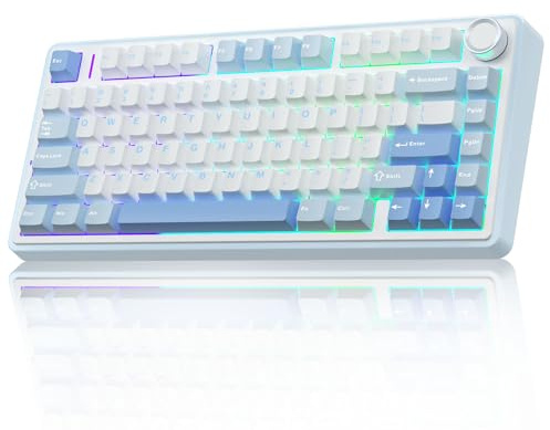 AULA F75 Mechanische Tastatur Gaming,2.4GHz/Type-C/BT5.0 Mechanical Keyboard mit Knopf,Fünfschichtige Gefüllte Struktur,RGB,QWERTY,Hot-Swap,Creamy Kabellos Gaming Tastatur 75 Prozent (Meersalzblau)