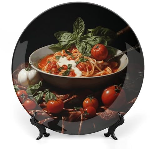 NTVOWPZO Bone China Decorative Plates Italian Pasta Pictures Ceramic Decorative Plate Wall Decor with Display Stand Ceramic Ornaments for Wall Hanging Decoration 10inch