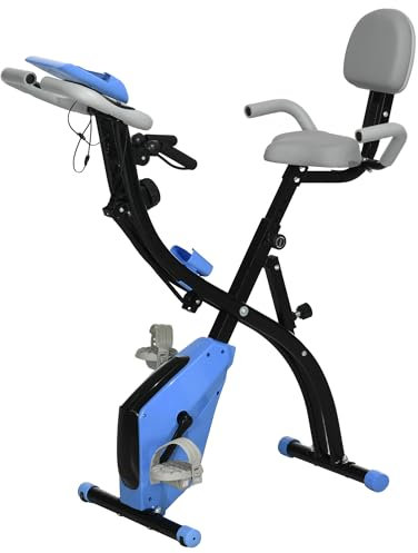 HOMCOM 3-in-1 Folding Exercise Bike, Foldable Stationary Bike with 8-Level Adjustable Magnetic Resistance, Arm Resistance Band, Pulse Sensor and LCD Monitor, Light Blue