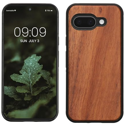 kwmobile Housse Compatible avec Google Pixel 9a Coque - Étui de Protection Rigide en Bois avec Cadre en TPU - Marron Vintage-Marron Bois