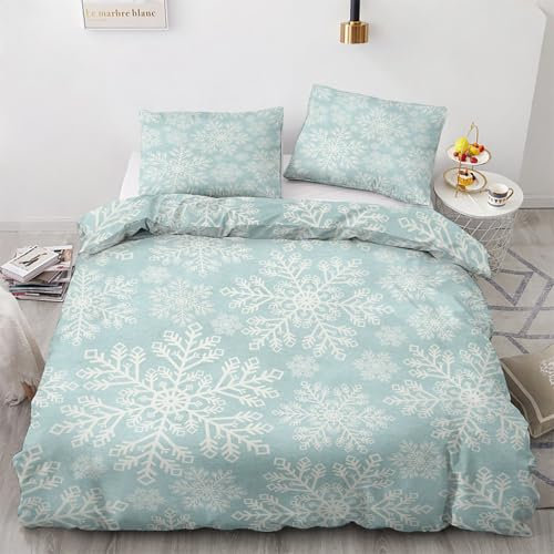Schneeflocke Deko - Schneeflocke Bettwäsche 200x200 Winter, Weihnachten Bettbezug 3teilig mit 2 Kissenbezug 80x80, Weiche Mikrofaser Winterbettwäsche mit Reißverschluss W*&281