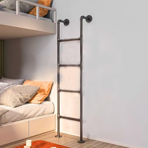 Hochbeanspruchbare Hochbettleiter, Stehleiter, Stehhöhe, Eingangsleiter für Keller/Bibliothek/Balkon, schwarzes Schmiedeeisen, 230 cm
