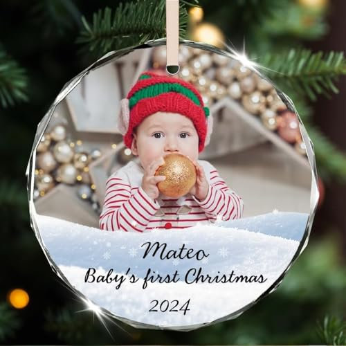 Wxexopowk Personalisierte Weihnachtsanhänger für Baby Weihnachten - Weihnachtskugeln mit Babys Foto und Namen, Weihnachtskugeln für Erste Babys 2025, Personalisierte Geschenke Männer Frauen Kinder