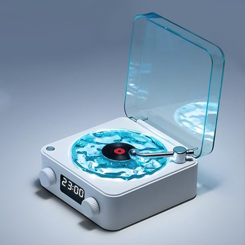 Giradischi Bluetooth con Altoparlanti Stereo e Luce a Ondulazione 'acqua, Giradischi con Schermo, Lettore CD per Intrattenimento e Decorazione Domestica (WHITE)