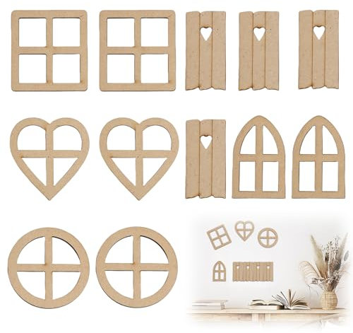 12 Stück Feenfenster aus Holz, Mini-Fensterdekorationen, Bastelbedarf, Verzierungen für Feengarten, Hausdekoration, Scrapbooking und Kartenherstellung, Robust und Vielseitig Einsetzbar