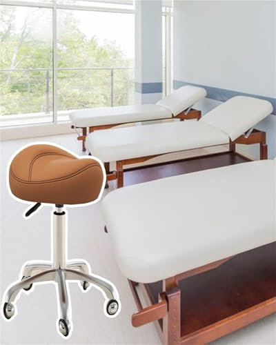JAVPTAV Sattelstuhl for Massagekliniken, Sattel-Rolldrehstuhl, höhenverstellbarer, ergonomischer Bürohocker, for Nageltechniker/Friseur mit leichtgängigen Rollen(Brown)