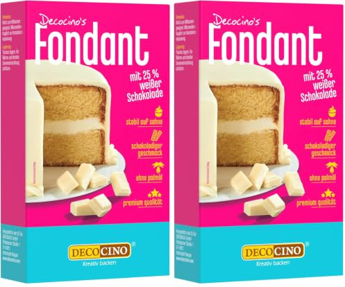 DECOCINO DECOCINO Fondant Schoko mit 25% Weißer Schokolade ohne Palmöl, reißfest & stabil auf Sahne –ideale Backdeko zum Dekorieren von Kuchen & Torten (Packung mit 2)