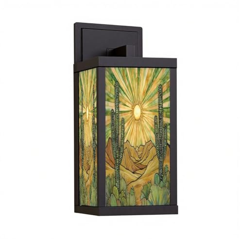 Outdoor Wall Light Fixtures Intricate Tribal Tattoo Style Stained Glass Artwork Exterior Waterproof Wall Sconce Lantern with Acrylic Shades Anti-Rust Lamp for Patio Doorway Garage Southwestern Decor