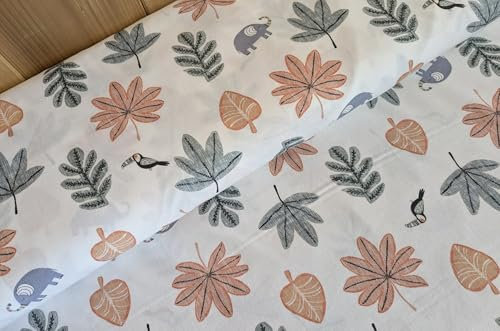 Baumwollstoff Meterware bedruckt - Webware Baumwolldrucke Blumen - Baumwolle bedruckt Dekostoffe Kinder - ÖkoTex babytauglich *ab 50cm, Farbe: 030 Elefanten orange
