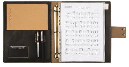 Handgefertigter Notenordner aus Leder, Notenhefter, personalisierter Notenhalter, Lederbinder mit 3 Ringen für 21,6 x 28,9 cm Notenblätter mit transparentem Blattschutz, Grau