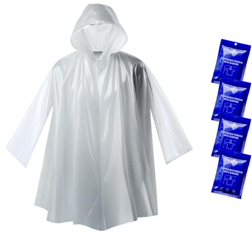 ZENO Poncho Pluie Imperméable Jetable - Cape de Pluie Femme Homme - Transparent avec Capuche et Manches - Poncho Imperméable Adultes, Femme pour Vélo Randonée - Pack de 4 - Édition Bleu Marine