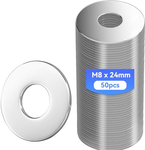 XiaoLidm 50 Stück Unterlegscheiben M8 X 24 mm Edelstahl A2-70 304, Beilagscheiben, Karosseriescheibe, Rostfreie Flat Washers U-Scheiben für Schrauben & Muttern & Gewindestange