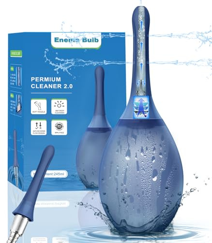 Enema Anal Douche Bottle for Men - Anti BackFlow Enemas Bulb Douches with 7 Spouts (8.5 Ounce, Blue)
