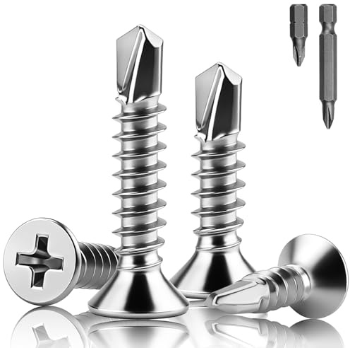 XRXYMQ 160 Pièces Vis Autoforeuse Metal M4.8 x 13 mm Autoforeuse Inox 410 Tête Fraisée Vis Autoperforante Pointe de Forage Autoperceuses pour Tôle Plastique Bois