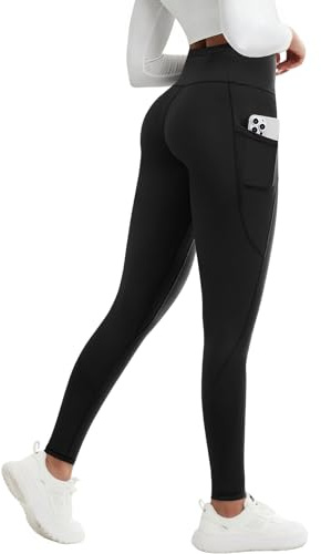 PASUDA Leggins Termicos Mujer Invierno Mallas Cintura Alta Forro Polar Cálido Leggings Elásticos Slim Fit Deportivos Pantalones con Bolsillos Yoga Fitness Running(Negro, XXL)