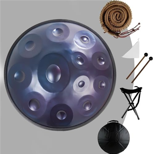 9/10/12 Note Tamburo Handpan In Acciaio, Strumento A Percussione In Re Minore Da 22 Pollici, Batteria Handpan Per Adulti, Set Di Batteria Hand Pan 432Hz/440Hz, Per Yoga(B,9Notes(440Hz))