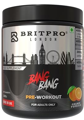 BRITPRO - Bang Bang Pre-Workout, 300g - Orange Popsicle Flavour - High-Intensity Pre Workout, Focus & Endurance, Muscle Pump - Clean Energy, No Crash - Made in the UK