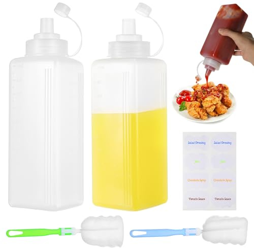 IYEREER 2 Stück 1000ml Quetschflaschen mit Deckeln für Soßen und Öle