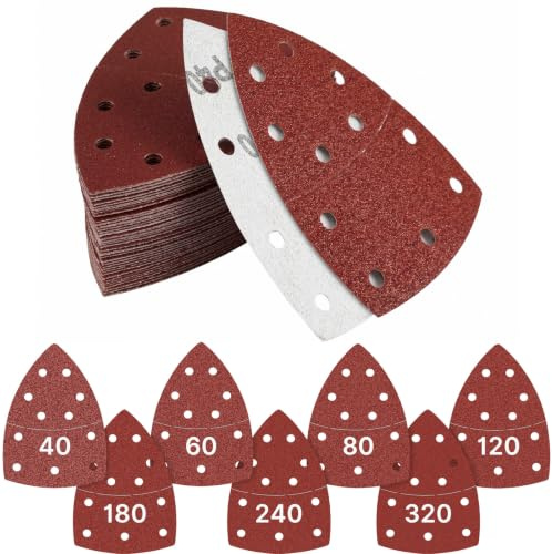 42 Pcs 40-320 Grit Sanding Pads Mouse Sander Pads Hook and Loop Sandpaper | for Electric Sander,Triangle & Palm Sander Pads，wood, metal, plastic and paint