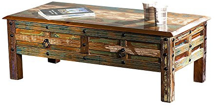 The Wood Times Couchtisch Tisch XXL Massiv Vintage Look Delhi Holz FSC Recycled, LxBxH 115x55x40 cm