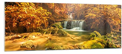 Panorama Bilder auf Glas Wald Bach Tropen Natur Glasbild 140x50cm Wandbilder Dekoration Wohnzimmer Schlafzimmer Küche Groß XXL Wanddeko Bild im Glas Wand Kunstdruck Art Modern GAB140x50-2960