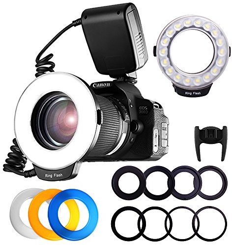 FOSITAN RF-600D 18 LEDs Flash Annulaire avec Contrôle de l'alimentation de l'écran LCD 8 Bagues d'adaptation 4 Diffuseurs de Lumière, LED-Bague Flash Macro Anneau pour Nikon Canon Appareil Photo DSLR