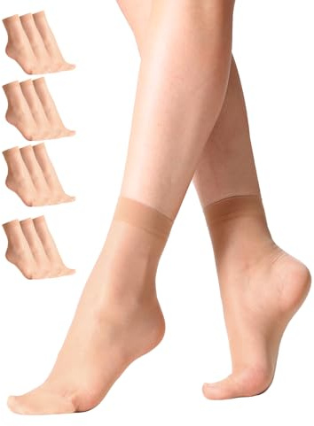 MANZI Damer 12 par höga ankelstrumpor bekväma andningsbara nylonstrumpor, 12 par, naturlig hud, One Size Stor