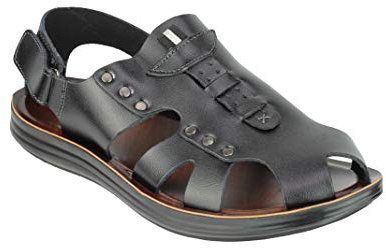Xposed Sandales pour homme avec sangle en cuir noir et blanc, Noir , 42 2/3 EU
