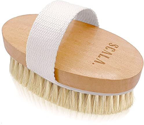Dry Brushing Body Brush SCALA Natural Bristle Body Brush, Soft Body Exfoliating Brush Scrub for Dead Skin, Cellulite, Lymphatic Drainage, Blood Flow – Thicker & Stronger Medium Strength