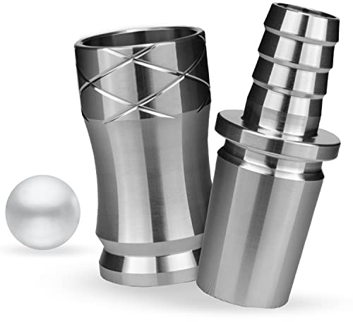 Little Dragon Adaptador de Manguera para Shisha 18/8 rectificado Plata de Acero Inoxidable V2A – 2 Piezas con válvula Bola – Universal para Cualquier Shisha con Rosca – Accesorios de