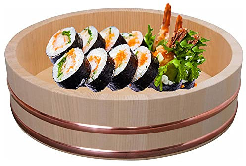 KELUNIS Hangiri Sushi Rice Mixing Tub, Wooden Sushi Rice Bowl Sushi Oke with Copper Bands,62cm/24.4in