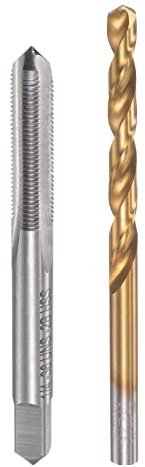 sourcing map 1/4-36 UNS Taraud Droit Cannelure et 5,6mm Torsion Perçage Embouts Ensemble Titane Plaqué 6542 Haute Vitesse Acier Trépan Forage Machine Taraudage