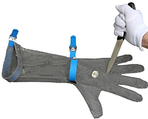 CXKJP Guanti Antitaglio Guanti Resistenti al Taglio in Acciaio Inossidabile - Braccio Lungo, Guanti da Lavoro con Catena da Lavoro di Sicurezza per Falegnameria con Cinturino da Polso in PVC