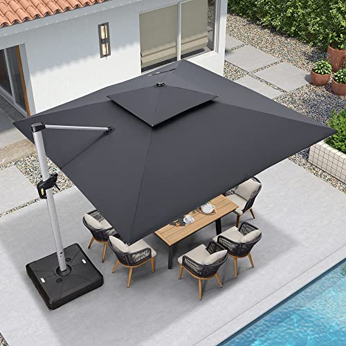 PURPLE LEAF Ombrellone da Giardino 3.65x3.65 m, Ombrelloni in Alluminio di Grande Diametro, Tetto Doppio Rotazione a 360°, Ombrellone da Esterno, Protezione UV 50+, Adatto Per Ville di Lusso, Grigio