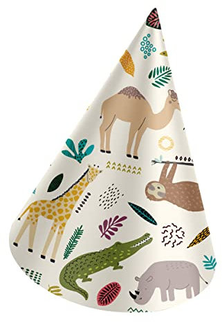 Folat 68329 Chapeaux de fête Papier Zoo Party-6 pièces, Multicolore