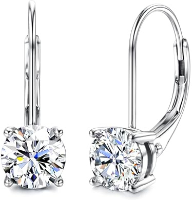 Blahanna Moissanite Earrings,1.0ct-2.0ct D Color Brilliant Round Cut Earrings S925 Sterling Silver Dangle Earrings Moissanite Leverback Drop Earring silver 5mm