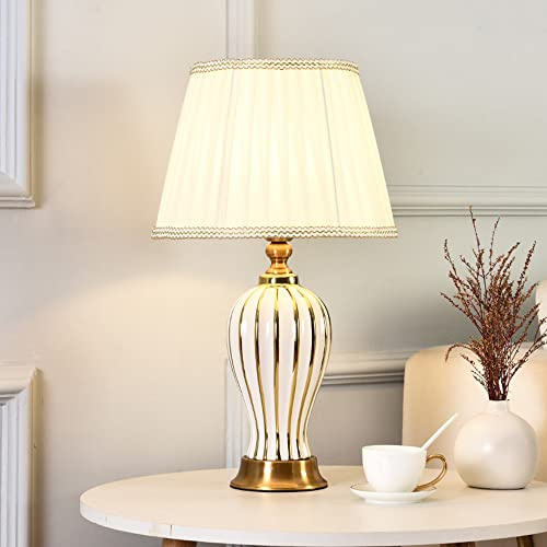 Mengjay E27 Vintage Einfache Keramik Tischlampe Amerikanischen Land Stil Schlafzimmer Nachttischlampen Stoffschirm Moderne Studie Wohnzimmer Hotel Dekorative Schreibtischlampe