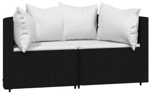 vidaXL Trädgårdssoffa hörnsektion med dynor 2 st svart konstrotting, trädgårdssits, soffsektion, hörnsits, soffsits, hörnsoffa, modulsoffa