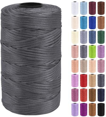 Uiopa Makramee Garn 3mm x 200m Polypropylen Flache Macrame Cord Makramee Band Makramee Schnur Farbig für Häkeln, Stricken, Dekoration, DIY Handwerk