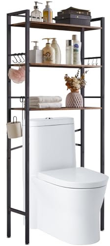 YMYNY Toilettenregal, Badregal, Waschmaschinenregal, mit 3 offenen Ablagen, abnehmbare X-Struktur, Toilettenpapierhalter, platzsparend, Anti-Kippen, Industrie-Design, Vintage HBR005H