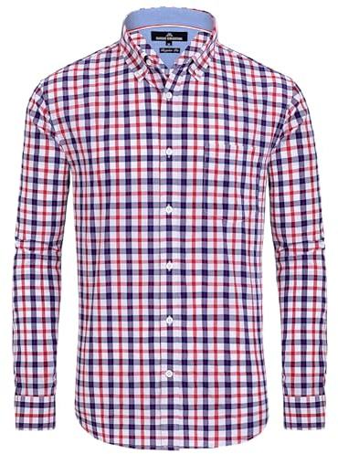 Alimens & Gentle Camicia Classica Button Down da Uomo, Rosso, a Quadri, M