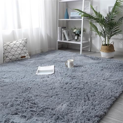 Treer Teppich Wohnzimmer Flauschig Verdicken,Soft Area Rug Schlafzimmer Hochflor Teppiche Modern Weich Flauschig Weich Shaggy Teppiche rutschfest (80x160CM,Silber grau)