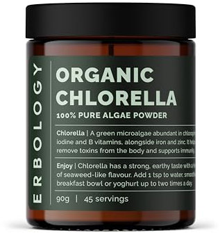 Erbology Clorella in Polvere Bio 90g - 45 Porzioni - Direttamente dalla Fattoria in Spagna - Purificazione del Corpo - Ricca di Clorofilla, Vitamine del Gruppo B, Ferro e Fosforo - Piccolo Lotto