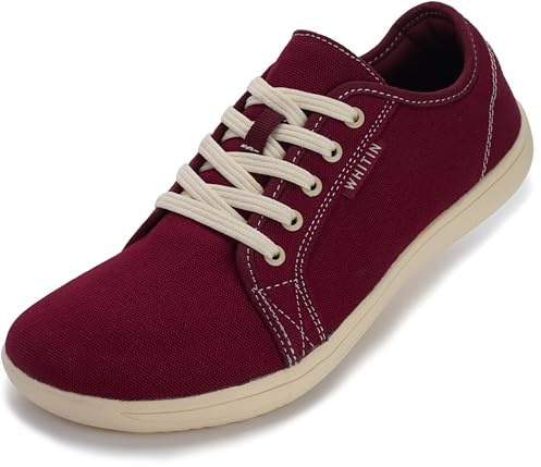 WHITIN Men's Canvas Barefoot Shoes | Wide Toe-Box | Zero-Drop Sole Size 11 Wine Red 45