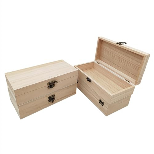 Anktily 4 Stück unlackierte Holzkisten, 20 x 10 x 5 cm, rustikale kleine Holzkiste mit Verriegelungsverschluss, DIY Handwerk Aufbewahrungsbox Organizer Box für Zuhause Tischdekoration
