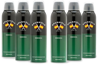 SPAGNOLO - Esencia Pack de 6 x 200 ml, Desodorante Hombre Spray, Desodorante para Todo Tipo de Piel, Protección de Larga DuraciónDeodorant Hombre, Fragancia Fougère Amaderada